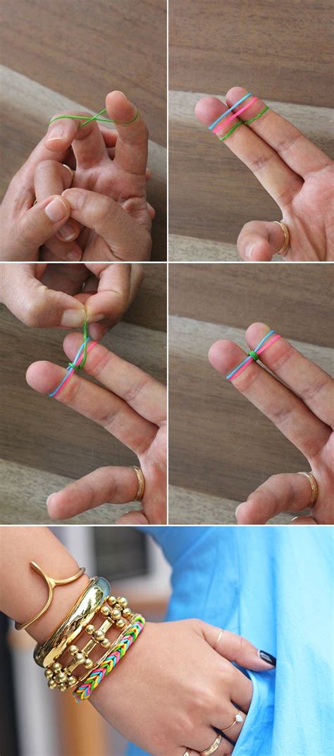 Fishtail loom bracelet using your fingers - 11 Steps. TOOLS. Gather all of your supplies! Get your first band and make a figure 8 around two of your fingers. Now add 2 more bands on top, these are not in an 8. Put another band on your 2 fingers! The bracelet will get longer and longer. Once it is the correct length get your clip.